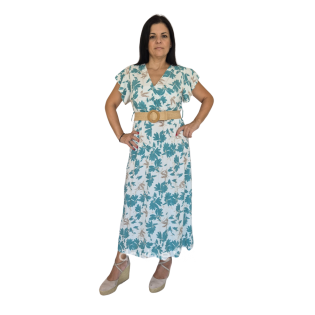 φόρεμα μακρύ βαμβακερό rayon με μανίκια 